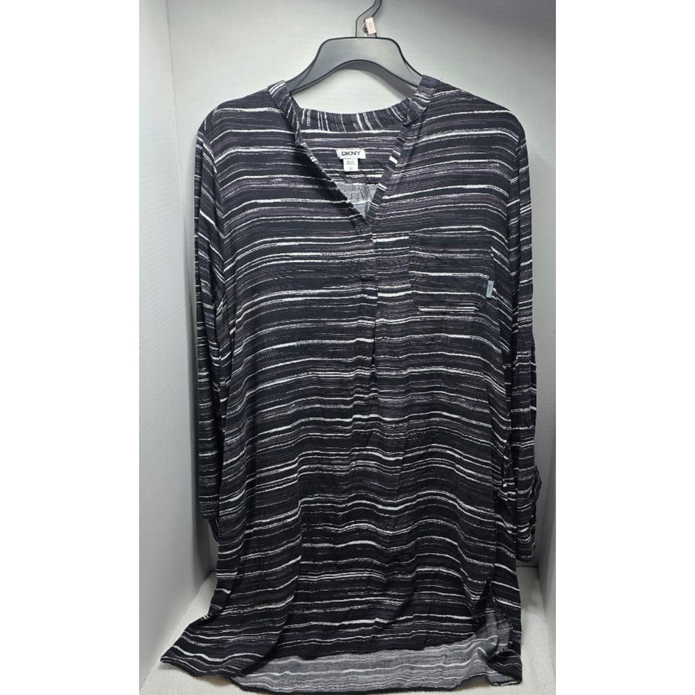 Women's DKNY Black & White Striped Tunic Top M
